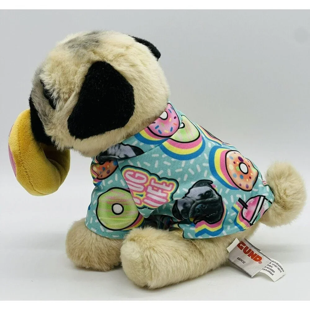 Gund Doug‎ The Pug Dog Plush Pink Donut Pug Life Shirt Stuffed Animal 8 inch
